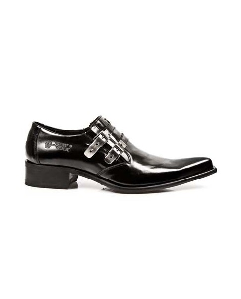 NEWROCK New Rock CLASSIC 2246-S20 BLACK PATENT Leather West Steel Buckle Shoes