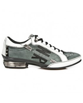 Sneakers grigia e bianca in pelle New Rock M.8426-C11