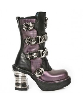 Black and lilac leather boot New Rock M.8360-C2