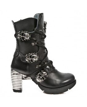 Black leather ankle boots New Rock M.TR026-C10