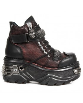 Chaussure noire et rouge en cuir New Rock M.1065-C1