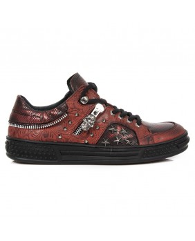 Sneakers rosso e nera in pelle New Rock M.PS035-C1