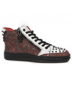 Sneakers alte rosso e bianca in pelle New Rock M.PS039-C7