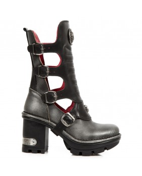 Steel and black leather boot New Rock M.NEOTYRE03-C1