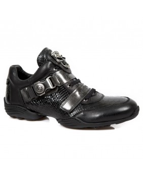 Sneakers acciaio e nera in pelle New Rock M.HY036-C4