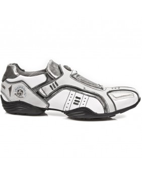 Sneakers bianca e argentata in pelle New Rock M.8163-C2