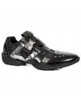 Black and silver leather sneakers New Rock M.8181-C1