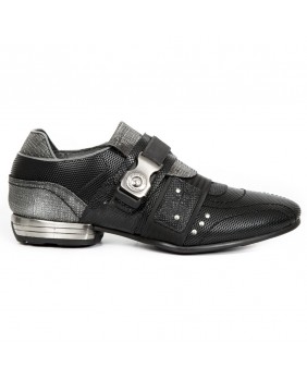 Sneakers acciaio e nera in pelle New Rock M.8406-C8
