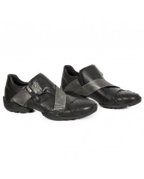 Sneakers nera e argentata in pelle New Rock M.8133-C8