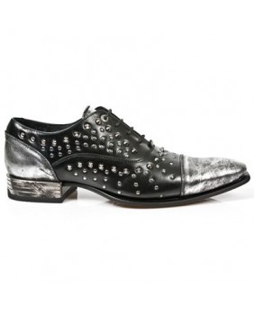 Black and silver leather shoes New Rock M.NW116-C3