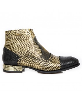 Black and gold leather boots New Rock M.VIP96005-S6