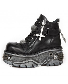 Zapato alto negra en cuero New Rock M.1068-C1