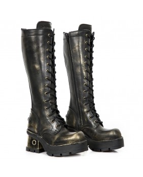 Gold and black leather boot New Rock M.236-C9