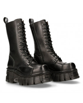 Black leather wedge boot New Rock M-MILI211-C1
