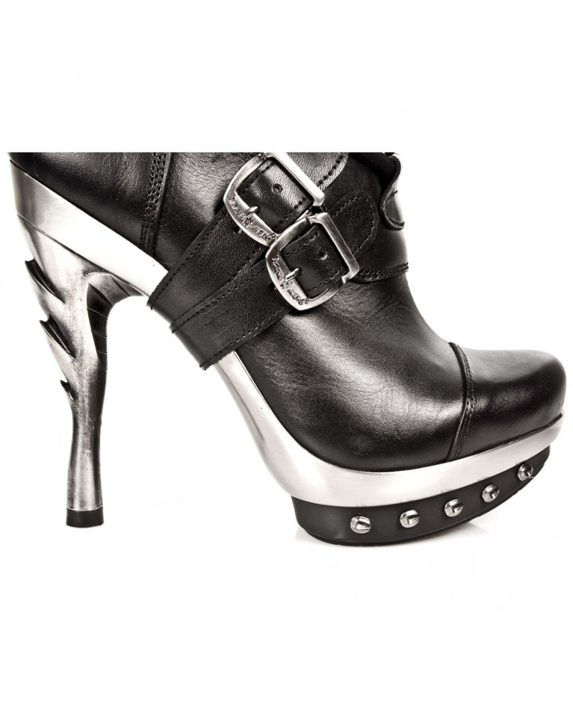 New Rock Ladies PUNK001-C1 Metal Platform Heel Black Leather classic Rock Boots
