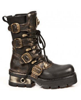 Black and bronze leather boot New Rock M.373-C40