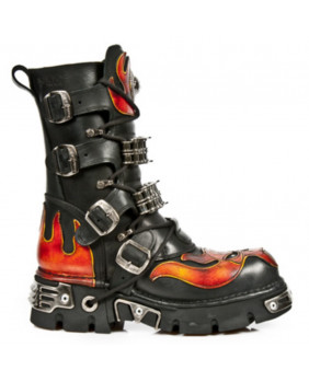 Black and red leather boot New Rock M.1036-C1