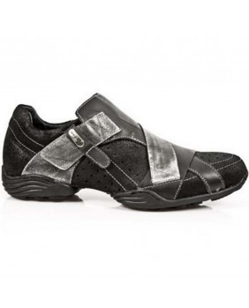 Sneakers nera e argentata in pelle New Rock M.8133-C1