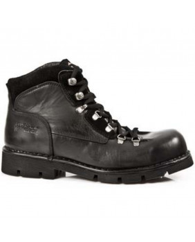 Sapato alto negra en couro e têxtil New Rock M.356-C1