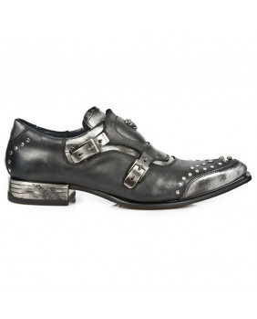 Sapato negra e prateado en couro New Rock M.NW124-C2