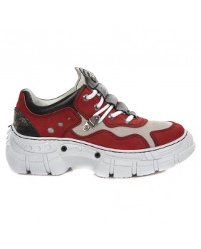 Sapato compensado vermelho-bege-aço e negra en couro e nobuk New Rock M.CRASH001-C17
