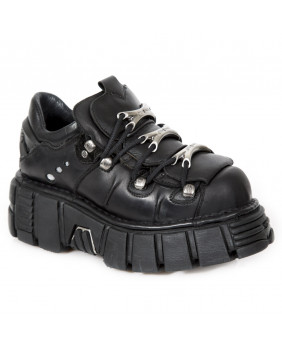 Zapato compensado negra en cuero New Rock M-120-C1