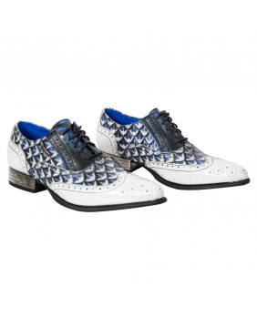 Chaussure de ville bleue et blanche en cuir New Rock M-NW136-C41