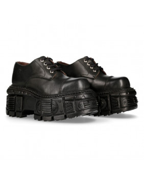 Sapato compensado negra en couro New Rock M-TANKMILI003-S1