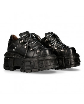 Chaussure compensée noire en cuir New Rock M-TANK120NSHLACE-S1