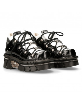 Sapato compensado negra e branca en couro New Rock M-106N-S76