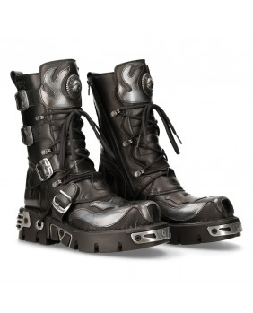 Black and silver leather boot New Rock M.107-S2