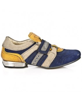 Blue and yellow cuir retourné sneakers New Rock M.8420-C2